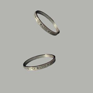 Coach Women's Kissing C Hinged Bangle Bracelet Silver with Rhinestone